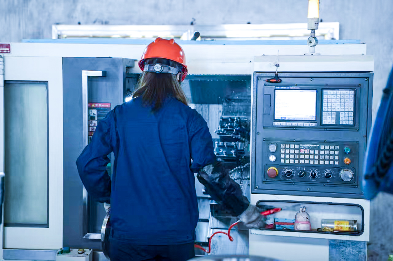 Technician at inspection and control equipment